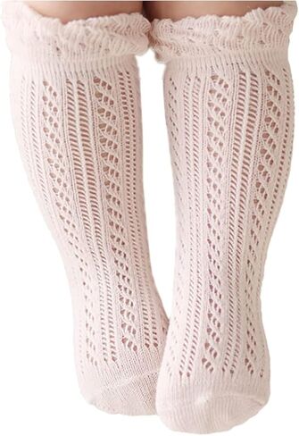 Actlati Baby Girls Knee High Socks Hollow Out Out anti-skid knitting جوارب مناسبة لمدة 0-2 سنوات الأطفال الصغار in Kuwait