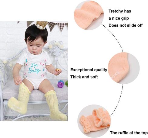 Actlati Baby Girls Knee High Socks Hollow Out Out anti-skid knitting جوارب مناسبة لمدة 0-2 سنوات الأطفال الصغار in Kuwait