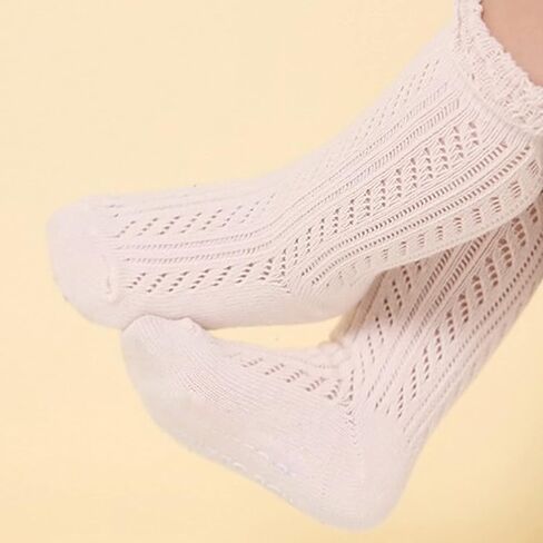 Actlati Baby Girls Knee High Socks Hollow Out Out anti-skid knitting جوارب مناسبة لمدة 0-2 سنوات الأطفال الصغار in Kuwait