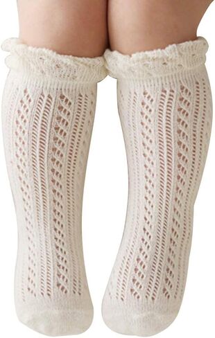 Actlati Baby Girls Knee High Socks Hollow Out Out anti-skid knitting جوارب مناسبة لمدة 0-2 سنوات الأطفال الصغار in Kuwait
