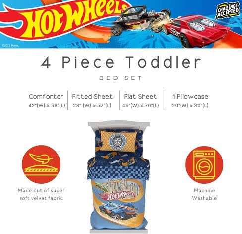 مجموعة السرير الصغار 4 قطعة من Franco Hot Wheels Track 4 قطعة - Super Super & Dozy Microfiber و Sheets (منتج مرخص رسميًا) in Kuwait