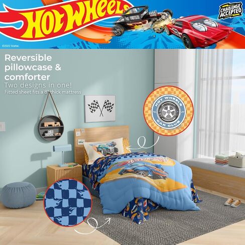 مجموعة السرير الصغار 4 قطعة من Franco Hot Wheels Track 4 قطعة - Super Super & Dozy Microfiber و Sheets (منتج مرخص رسميًا) in Kuwait