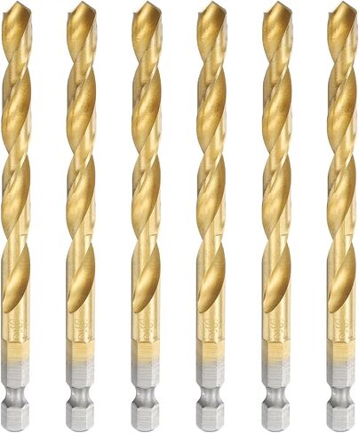 uxcell 6pcs 1/4" Hex Shank Titanium Twist Drill Bit 9mm Drilling Dia 125mm Length High Speed Steel Drills for Hardened Metal, Stainless Steel, Cast Iron, Wood, Plastic in Saudi Arabia
