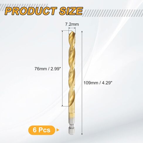 uxcell 6pcs 1/4" Hex Shank Titanium Twist Drill Bit 9mm Drilling Dia 125mm Length High Speed Steel Drills for Hardened Metal, Stainless Steel, Cast Iron, Wood, Plastic in Saudi Arabia