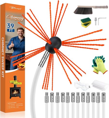 Bluesea 39 Feet Chimney Sweep Kit, Ergonomic Chimney Cleaning Kit, Extends Up to 39 Feet, Chimney Cleaner, Chimney Cleaning Tools, Chimney Cleaning System with Strong Brush, 12 Flexible Chimney Rods in Saudi Arabia