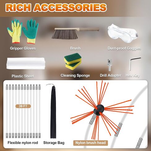 Bluesea 39 Feet Chimney Sweep Kit, Ergonomic Chimney Cleaning Kit, Extends Up to 39 Feet, Chimney Cleaner, Chimney Cleaning Tools, Chimney Cleaning System with Strong Brush, 12 Flexible Chimney Rods in Saudi Arabia