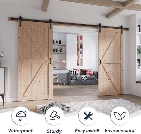 Fredbeck Double 34x84Spruce Wood Barn Doors مع أجهزة 12 قدمًا متضمنة in Kuwait