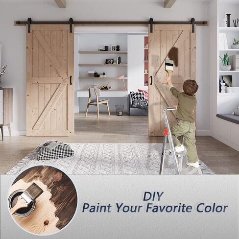 Fredbeck Double 34x84Spruce Wood Barn Doors مع أجهزة 12 قدمًا متضمنة in Kuwait