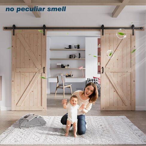 Fredbeck Double 34x84Spruce Wood Barn Doors مع أجهزة 12 قدمًا متضمنة in Kuwait