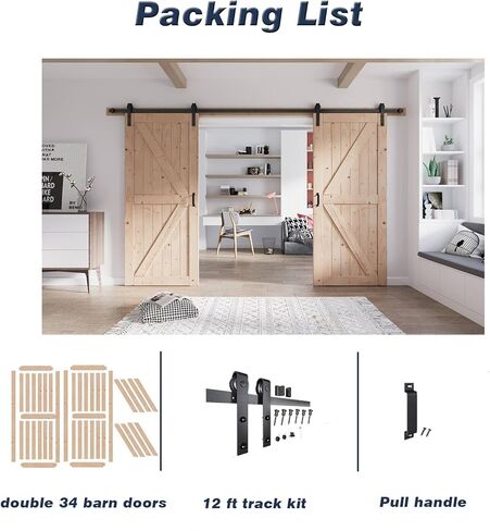 Fredbeck Double 34x84Spruce Wood Barn Doors مع أجهزة 12 قدمًا متضمنة in Kuwait