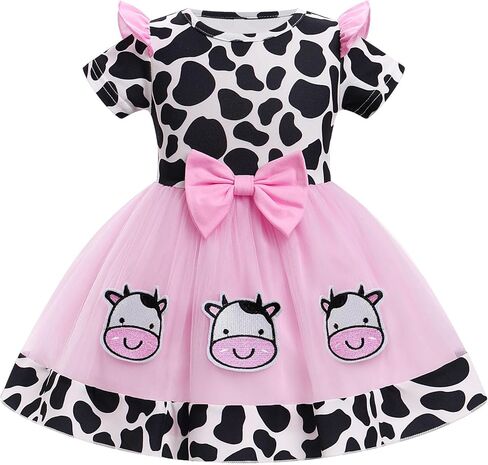 ODASDO Baby Girls Strawberry Bee Cow Birthday Cake Smash Outfit Short Sleeve Dress with Bowknot Headband Set in Saudi Arabia