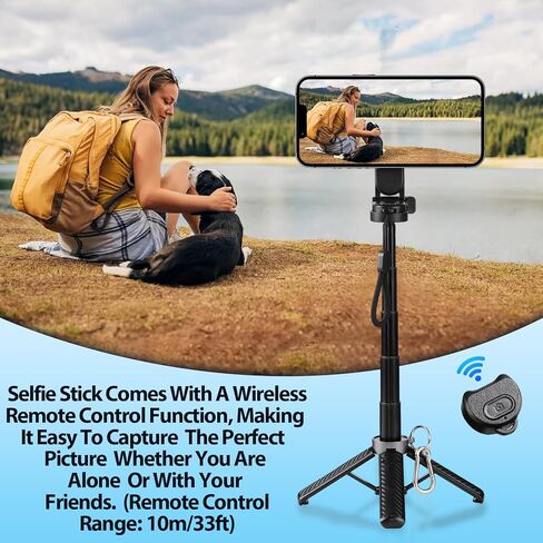 2025 New 4-in-1 عصا صور شخصية متعددة الوظائف متعددة الوظائف ، ترايبود Universal 360 ° للتناوب مع جهاز ترايبود MAG REMOTE اللاسلكي ، لتسجيل الفيديو و VLOG ، لـ iPhone & Android (أسود) in Kuwait