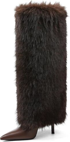 Kalstage Women Fur Knee Boots High Boots Calf Wide Wide On Tall Boots for Party Evening Shows in Kuwait