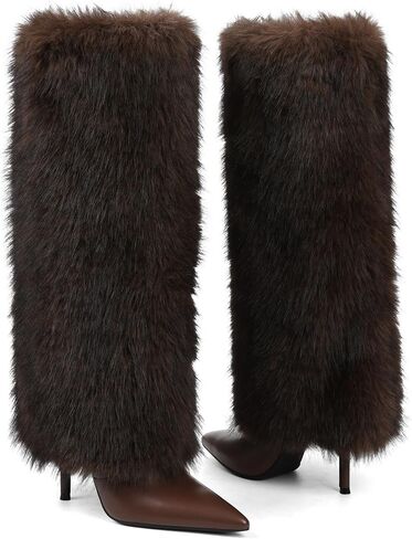 Kalstage Women Fur Knee Boots High Boots Calf Wide Wide On Tall Boots for Party Evening Shows in Kuwait