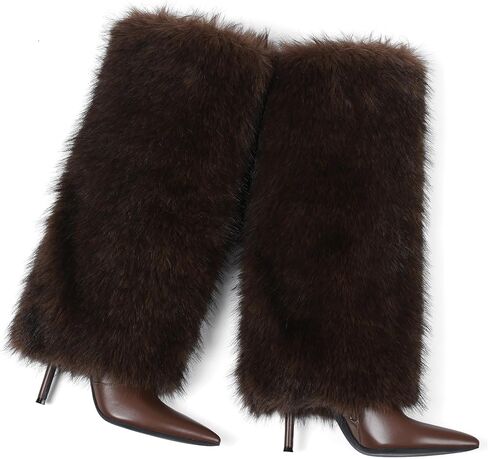 Kalstage Women Fur Knee Boots High Boots Calf Wide Wide On Tall Boots for Party Evening Shows in Kuwait