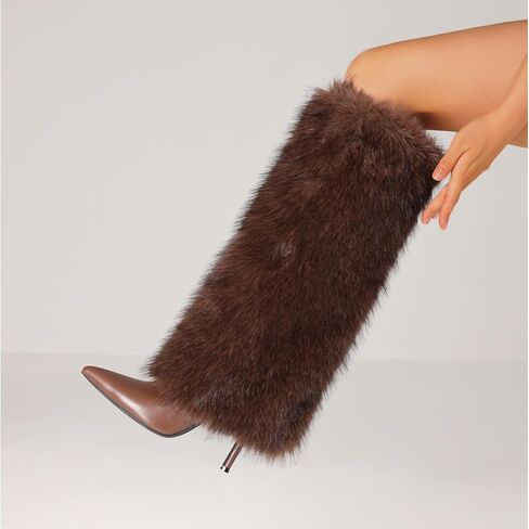 Kalstage Women Fur Knee Boots High Boots Calf Wide Wide On Tall Boots for Party Evening Shows in Kuwait