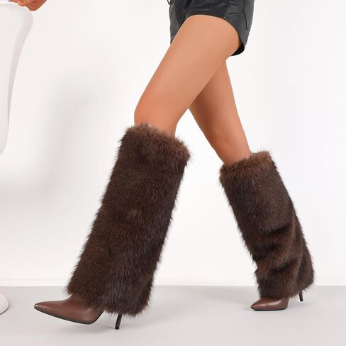 Kalstage Women Fur Knee Boots High Boots Calf Wide Wide On Tall Boots for Party Evening Shows in Kuwait