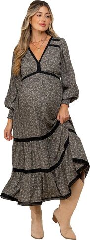 Pinkblush Floral Lace Trim Bubble Sleeve Gaternity Maxi Dress in Saudi Arabia