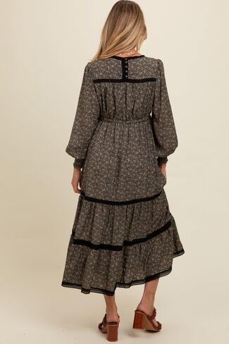 Pinkblush Floral Lace Trim Bubble Sleeve Gaternity Maxi Dress in Saudi Arabia