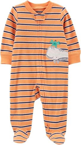 Carter's Baby Boys' 1 Piece Cotton Footed Sleepers Months Orange Whale/Stripes in Saudi Arabia