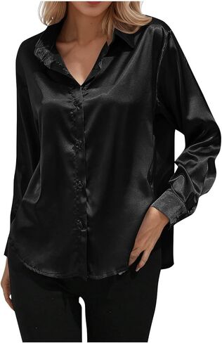 Satin Blouses for Women Silk Button Down Shirts Long Sleeve Business Casual Tops Work Dressy Fall Clothes Outfits in Saudi Arabia