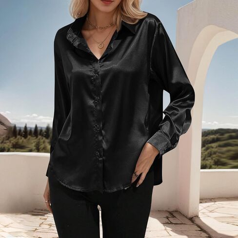 Satin Blouses for Women Silk Button Down Shirts Long Sleeve Business Casual Tops Work Dressy Fall Clothes Outfits in Saudi Arabia