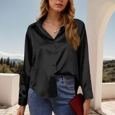 Satin Blouses for Women Silk Button Down Shirts Long Sleeve Business Casual Tops Work Dressy Fall Clothes Outfits in Saudi Arabia
