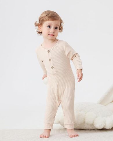 Bafeicao Baby Boy Girl 3 Pack Solid Romper Ribbed Cotton Long Sleeve Jumpsuit Infants Outfits Clothes with Mitten Cuffs in Kuwait