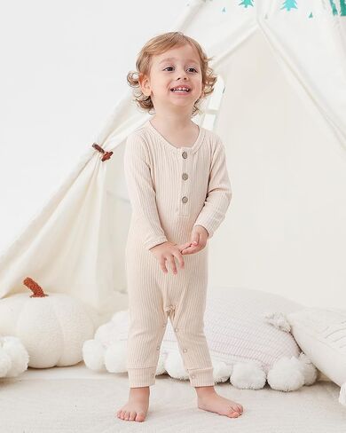 Bafeicao Baby Boy Girl 3 Pack Solid Romper Ribbed Cotton Long Sleeve Jumpsuit Infants Outfits Clothes with Mitten Cuffs in Kuwait
