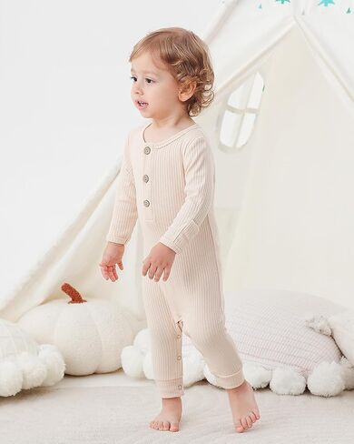Bafeicao Baby Boy Girl 3 Pack Solid Romper Ribbed Cotton Long Sleeve Jumpsuit Infants Outfits Clothes with Mitten Cuffs in Kuwait