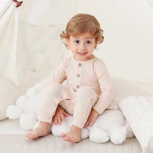 Bafeicao Baby Boy Girl 3 Pack Solid Romper Ribbed Cotton Long Sleeve Jumpsuit Infants Outfits Clothes with Mitten Cuffs in Kuwait