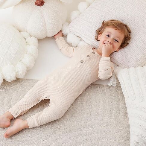 Bafeicao Baby Boy Girl 3 Pack Solid Romper Ribbed Cotton Long Sleeve Jumpsuit Infants Outfits Clothes with Mitten Cuffs in Kuwait