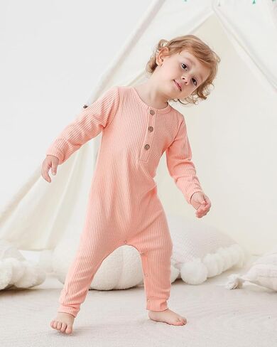 Bafeicao Baby Boy Girl 3 Pack Solid Romper Ribbed Cotton Long Sleeve Jumpsuit Infants Outfits Clothes with Mitten Cuffs in Kuwait