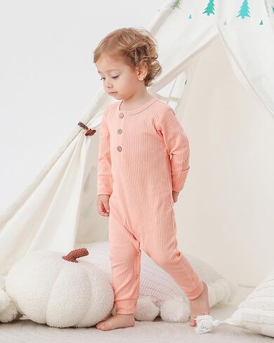 Bafeicao Baby Boy Girl 3 Pack Solid Romper Ribbed Cotton Long Sleeve Jumpsuit Infants Outfits Clothes with Mitten Cuffs in Kuwait