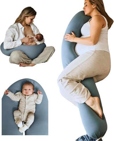 Cuddobaby Pregnancy Pillow 5-in-1 【Cooling Cover, Adjustable Firmness】 Patented Lock Design, Turn into O-Shape Nursing Pillow, 5-Point Full Body Support, Maternity Pillow with Travel Bag - Blue in Kuwait