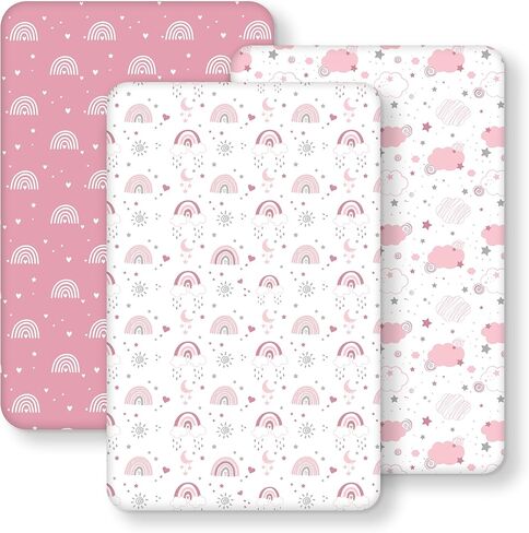 Bassinet Sheets Girl 33"x20" Compatible with Baby Delight,Newton,Dream On Me,Angelbliss,Maxi Cosi,Airclub,Harppa,Ezebaby Bedside Rectangle Bassinet Mattress, Soft Stretchy Microfiber in Saudi Arabia