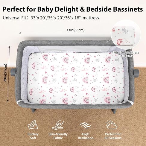 Bassinet Sheets Girl 33"x20" Compatible with Baby Delight,Newton,Dream On Me,Angelbliss,Maxi Cosi,Airclub,Harppa,Ezebaby Bedside Rectangle Bassinet Mattress, Soft Stretchy Microfiber in Saudi Arabia