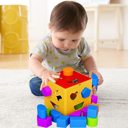 ألعاب التعلم الصغيرة لخزف الصغار - 19 PCS Classic Kids Toys Colls للأطفال الصغار 1-3 ، والتعرف على الألوان ، والفرز والمطابقة مكعب النشاط لألعاب الأطفال in Kuwait