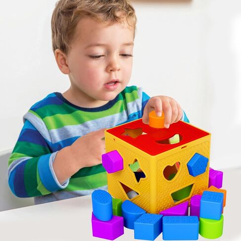 ألعاب التعلم الصغيرة لخزف الصغار - 19 PCS Classic Kids Toys Colls للأطفال الصغار 1-3 ، والتعرف على الألوان ، والفرز والمطابقة مكعب النشاط لألعاب الأطفال in Kuwait