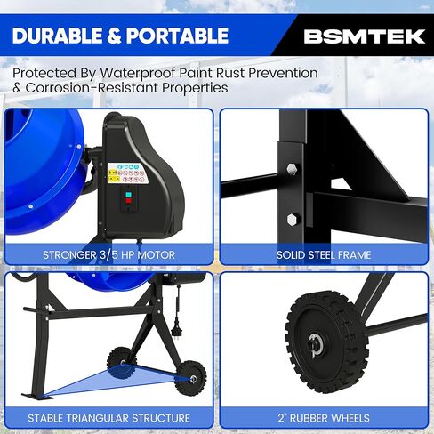 خلاط الخرسانة الكهربائية ، 4.3 قدم مكعب ، 3/5hp. آلة خلاط خرسانة محمولة 450 واط مع حامل وعجلات للجص ، الهاون ، البذور ، الأزرق in Kuwait