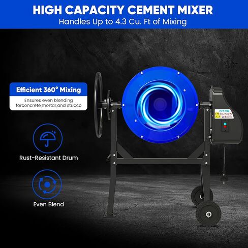 خلاط الخرسانة الكهربائية ، 4.3 قدم مكعب ، 3/5hp. آلة خلاط خرسانة محمولة 450 واط مع حامل وعجلات للجص ، الهاون ، البذور ، الأزرق in Kuwait