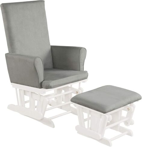 مجموعة Costzon Glider و Ottomon ، وأثاث حضانة Wood Baby Rocker لـ Napping Reading Pursing ، وكرسي حضانة Rocking Rocking القابل للتنظيف مع وسادة قابلة للفصل (رمادي فاتح) in Saudi Arabia