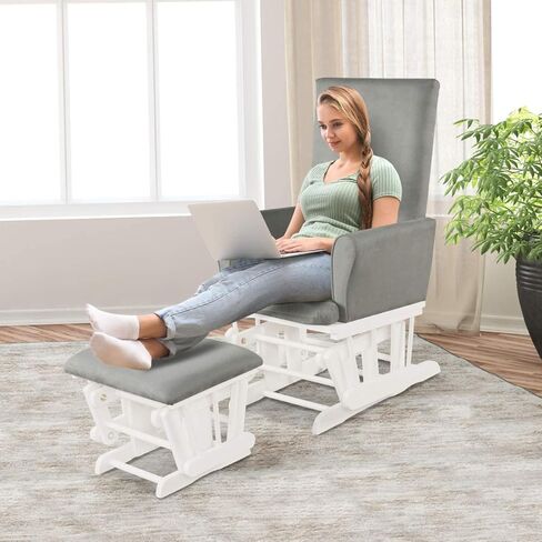مجموعة Costzon Glider و Ottomon ، وأثاث حضانة Wood Baby Rocker لـ Napping Reading Pursing ، وكرسي حضانة Rocking Rocking القابل للتنظيف مع وسادة قابلة للفصل (رمادي فاتح) in Saudi Arabia