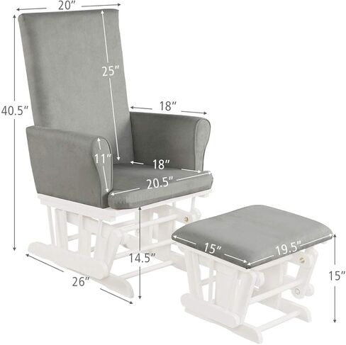 مجموعة Costzon Glider و Ottomon ، وأثاث حضانة Wood Baby Rocker لـ Napping Reading Pursing ، وكرسي حضانة Rocking Rocking القابل للتنظيف مع وسادة قابلة للفصل (رمادي فاتح) in Saudi Arabia