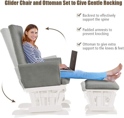 مجموعة Costzon Glider و Ottomon ، وأثاث حضانة Wood Baby Rocker لـ Napping Reading Pursing ، وكرسي حضانة Rocking Rocking القابل للتنظيف مع وسادة قابلة للفصل (رمادي فاتح) in Saudi Arabia