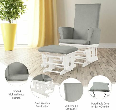 مجموعة Costzon Glider و Ottomon ، وأثاث حضانة Wood Baby Rocker لـ Napping Reading Pursing ، وكرسي حضانة Rocking Rocking القابل للتنظيف مع وسادة قابلة للفصل (رمادي فاتح) in Saudi Arabia