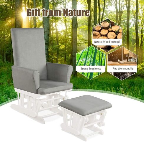 مجموعة Costzon Glider و Ottomon ، وأثاث حضانة Wood Baby Rocker لـ Napping Reading Pursing ، وكرسي حضانة Rocking Rocking القابل للتنظيف مع وسادة قابلة للفصل (رمادي فاتح) in Saudi Arabia