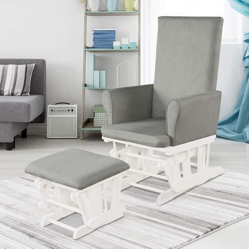 مجموعة Costzon Glider و Ottomon ، وأثاث حضانة Wood Baby Rocker لـ Napping Reading Pursing ، وكرسي حضانة Rocking Rocking القابل للتنظيف مع وسادة قابلة للفصل (رمادي فاتح) in Saudi Arabia
