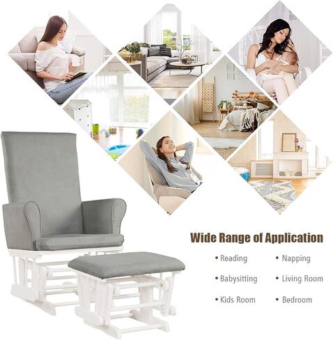مجموعة Costzon Glider و Ottomon ، وأثاث حضانة Wood Baby Rocker لـ Napping Reading Pursing ، وكرسي حضانة Rocking Rocking القابل للتنظيف مع وسادة قابلة للفصل (رمادي فاتح) in Saudi Arabia