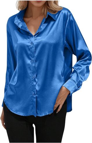 Satin Blouses for Women Silk Button Down Shirts Long Sleeve Business Casual Tops Work Dressy Fall Clothes Outfits in Saudi Arabia